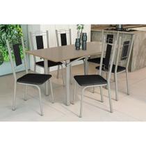 Sala de Jantar Completa Elba Tampo Madeirado c/ Vidro 160cm e 6 Cadeiras Florença Niquel/Freijo Bronze - Courano Preto - Kappesberg