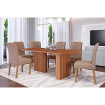 Sala de Jantar Completa Ester Tampo Madeirado 180x90cm e 6 Cadeiras Juliana Cinamomo - Carvalho/Linho Bege - Cimol