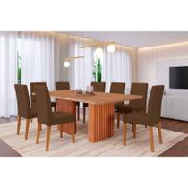 Sala de Jantar Completa Ester Tampo Madeirado 210x100cm e 8 Cadeiras Maia Cinamomo - Cinamomo/Suede Mascavo Chocolate - Cimol