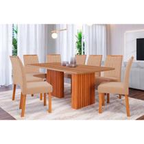 Sala de Jantar Completa Ester Tampo Madeirado 210x100cm e 8 Cadeiras Paola Cinamomo - Carvalho/Linho Bege - Cimol