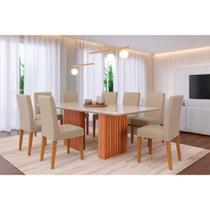 Sala de Jantar Completa Ester Tampo Madeirado c/ Vidro 210x100cm e 8 Cadeiras Maia Cinamomo/Off White - Nature/Suede Gengibre Bege - Cimol Sala de Jantar Completa Ester Tampo Madeirado c/ Vidro 210x100cm e 8 Cadeiras Maia Cinamomo/Off White - Nature/Suede Gengibre Bege - Cimol