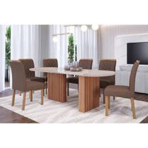 Sala de Jantar Completa Ester Tampo Madeirado Oval c/ Vidro 210x100cm e 6 Cadeiras Juliana Cinamomo/Off White - Carvalho/Suede Joli Capuccino - Cimol Sala de Jantar Completa Ester Tampo Madeirado Oval c/ Vidro 210x100cm e 6 Cadeiras Juliana Cinamomo/Off White - Carvalho/Suede Joli Capuccino - Cimol