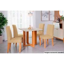 Sala de Jantar Completa Flora c/ Tampo Madeirado 94x94cm e 4 Cadeiras Maia Nature/Suede Gengibre Bege - Cimol