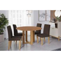 Sala de Jantar Completa Flora Tampo Madeirado 109cm e 4 Cadeiras Maia Cinamomo - Cinamomo/Suede Mascavo Chocolate - Cimol