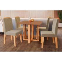 Sala de Jantar Completa Flora Tampo Madeirado 95x95cm e 4 Cadeiras Clarice Cinamomo - Carvalho/Linho Bege - Cimol