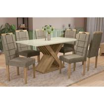 Sala de Jantar Completa Graviola Tampo Madeirado c/ Vidro 90x160cm e 6 Cadeiras 2CAD150 Freijo/Off White/Vidro Off White - Eucalipto/V - Kappesberg Sala de Jantar Completa Graviola Tampo Madeirado c/ Vidro 90x160cm e 6 Cadeiras 2CAD150 Freijo/Off White/Vidro Off White - Eucalipto/V - Kappesberg