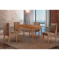Sala de Jantar Completa Havana c/ Tampo Madeirado Canto Curvo 120x80cm e 4 Cadeiras Dafne Naturale - Corano Capuccino - Rufato