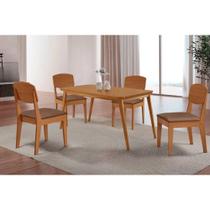 Sala de Jantar Completa Havana c/ Tampo Madeirado Canto Curvo 120x80cm e 4 Cadeiras Havana Naturale - Corano Capuccino - Rufato Sala de Jantar Completa Havana c/ Tampo Madeirado Canto Curvo 120x80cm e 4 Cadeiras Havana Naturale - Corano Capuccino - Rufato