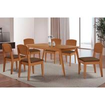 Sala de Jantar Completa Havana c/ Tampo Madeirado Canto Curvo 180x90cm e 6 Cadeiras Havana Naturale - Suede Marrom - Rufato Sala de Jantar Completa Havana c/ Tampo Madeirado Canto Curvo 180x90cm e 6 Cadeiras Havana Naturale - Suede Marrom - Rufato