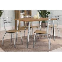 Sala de Jantar Completa Iguaçu c/ Tampo de Madeira 136cm + 4 Cadeiras Portugal Cromada/Capuccino - Kappesberg Sala de Jantar Completa Iguaçu c/ Tampo de Madeira 136cm + 4 Cadeiras Portugal Cromada/Capuccino - Kappesberg