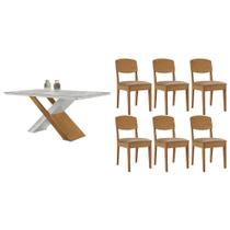 Sala de Jantar Completa Imperatriz c/ Tampo Madeirado c/ Vidro Canto Curvo 180X90cm e 6 Cadeiras Havana Naturale/Off White - Corano Capuccino - Rufato Sala de Jantar Completa Imperatriz c/ Tampo Madeirado c/ Vidro Canto Curvo 180X90cm e 6 Cadeiras Havana Naturale/Off White - Corano Capuccino - Rufato