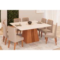 Sala de Jantar Completa Itália Tampo Madeirado c/ Vidro Curvo 136x136cm e 8 Cadeiras Lia Freijo/Off White - Suede Kraft - DJ Móveis Sala de Jantar Completa Itália Tampo Madeirado c/ Vidro Curvo 136x136cm e 8 Cadeiras Lia Freijo/Off White - Suede Kraft - DJ Móveis