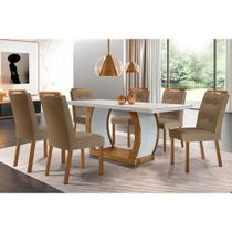 Sala de Jantar Completa Jade Tampo Madeirado c/ Vidro Canto Curvo 180x90 e 6 Cadeiras Imperatriz Imbuia/Off White - Suede Capuccino - Rufato Sala de Jantar Completa Jade Tampo Madeirado c/ Vidro Canto Curvo 180x90 e 6 Cadeiras Imperatriz Imbuia/Off White - Suede Capuccino - Rufato