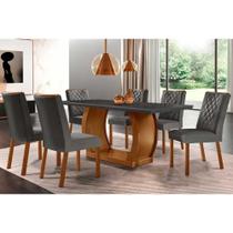 Sala de Jantar Completa Jade Tampo Madeirado c/ Vidro Reto 180x90 e 6 Cadeiras Jade Imbuia - Veludo Grafite - Rufato Sala de Jantar Completa Jade Tampo Madeirado c/ Vidro Reto 180x90 e 6 Cadeiras Jade Imbuia - Veludo Grafite - Rufato