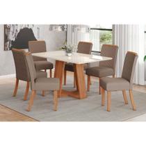 Sala de Jantar Completa Lins c/ Tampo Madeirado c/ Vidro 160x90cm e 6 Cadeiras Malu Nature/Marrom Amêndoa - Henn