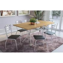 Sala de Jantar Completa Loire c/ Tampo de Madeira 1.36cm + 6 Cadeiras Portugal Cromada - Preto - Kappesberg Sala de Jantar Completa Loire c/ Tampo de Madeira 1.36cm + 6 Cadeiras Portugal Cromada - Preto - Kappesberg