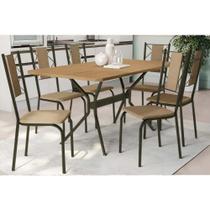 Sala de Jantar Completa Loire Tampo Madeirado 90x160cm e 6 Cadeiras Lisboa Bronze/Freijo - Capuccino - Kappesberg