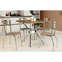 Sala de Jantar Completa Loire Tampo Madeirado 90x90cm e 4 Cadeiras Portugal Cromado/Nogueira - Capuccino - Kappesberg Sala de Jantar Completa Loire Tampo Madeirado 90x90cm e 4 Cadeiras Portugal Cromado/Nogueira - Capuccino - Kappesberg
