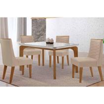 Sala de Jantar Completa Londrina c/ Tampo Madeirado c/ Vidro Canto Curvo 120x80cm 4 Cadeiras Maldivas Naturale/Off White - Suede Creme - Rufato Sala de Jantar Completa Londrina c/ Tampo Madeirado c/ Vidro Canto Curvo 120x80cm 4 Cadeiras Maldivas Naturale/Off White - Suede Creme - Rufato