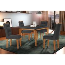 Sala de Jantar Completa Londrina c/ Tampo Madeirado c/ Vidro Canto Reto 120x80cm e 4 cadeiras Imperatriz Imbuia/Grafite - Suede Grafite - Rufato