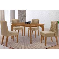 Sala de Jantar Completa Londrina c/ Tampo Madeirado Canto Curvo 120x80cm e 4 Cadeiras Maldivas Naturale - Linho Bege - Rufato Sala de Jantar Completa Londrina c/ Tampo Madeirado Canto Curvo 120x80cm e 4 Cadeiras Maldivas Naturale - Linho Bege - Rufato