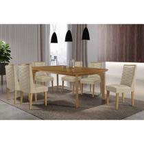 Sala de Jantar Completa Londrina c/ Tampo Madeirado Canto Curvo 180x90cm e 6 Cadeiras Dafne Naturale - Linho Bege - Rufato Sala de Jantar Completa Londrina c/ Tampo Madeirado Canto Curvo 180x90cm e 6 Cadeiras Dafne Naturale - Linho Bege - Rufato