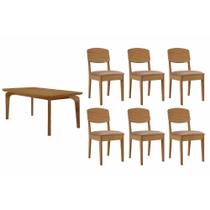 Sala de Jantar Completa Londrina c/ Tampo Madeirado Canto Curvo 180x90cm e 6 Cadeiras Havana Naturale - Linho Capuccino - Rufato Sala de Jantar Completa Londrina c/ Tampo Madeirado Canto Curvo 180x90cm e 6 Cadeiras Havana Naturale - Linho Capuccino - Rufato