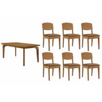 Sala de Jantar Completa Londrina c/ Tampo Madeirado Canto Curvo 180x90cm e 6 Cadeiras Havana Naturale - Suede Capuccino - Rufato Sala de Jantar Completa Londrina c/ Tampo Madeirado Canto Curvo 180x90cm e 6 Cadeiras Havana Naturale - Suede Capuccino - Rufato