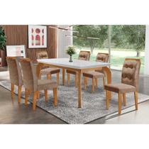 Sala de Jantar Completa Londrina c/Tampo Madeirado Canto Reto 180x90cm e 6 cadeiras Imperatriz Imbuia - Veludo Capuccino - Rufato