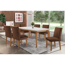 Sala de Jantar Completa Londrina c/Tampo Madeirado Canto Reto 180x90cm e 6 cadeiras Jade Imbuia - Veludo Marrom - Rufato Sala de Jantar Completa Londrina c/Tampo Madeirado Canto Reto 180x90cm e 6 cadeiras Jade Imbuia - Veludo Marrom - Rufato