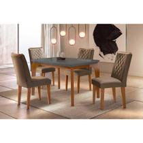 Sala de Jantar Completa Londrina c/ Tampo Madeirado Vidro Canto Curvo 120x80cm e 4 cadeiras Jade Imbuia/Grafite - Veludo Capuccino - Rufato Sala de Jantar Completa Londrina c/ Tampo Madeirado Vidro Canto Curvo 120x80cm e 4 cadeiras Jade Imbuia/Grafite - Veludo Capuccino - Rufato