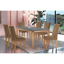 Sala de Jantar Completa Londrina c/ Tampo Madeirado Vidro Canto Curvo 180x90cm e 6 cadeiras Amsterdã Imbuia/Grafite - Suede Capuccino - Rufato Sala de Jantar Completa Londrina c/ Tampo Madeirado Vidro Canto Curvo 180x90cm e 6 cadeiras Amsterdã Imbuia/Grafite - Suede Capuccino - Rufato