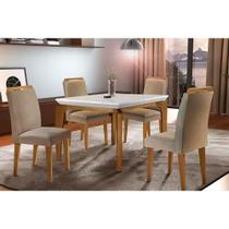 Sala de Jantar Completa Londrina Tampo Madeirado c/ Vidro 120cm + 4 Cadeiras Athenas Imbuia/Linho Turim - Rufato Sala de Jantar Completa Londrina Tampo Madeirado c/ Vidro 120cm + 4 Cadeiras Athenas Imbuia/Linho Turim - Rufato
