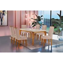 Sala de Jantar Completa Londrina Tampo Madeirado c/ Vidro Curvo 180x90cm e 6 Cadeiras Londrina Imbuia - Linho Turim - Rufato Sala de Jantar Completa Londrina Tampo Madeirado c/ Vidro Curvo 180x90cm e 6 Cadeiras Londrina Imbuia - Linho Turim - Rufato
