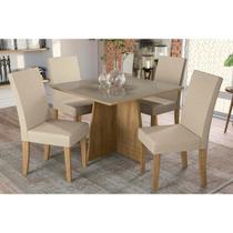 Sala de Jantar Completa Lótus Tampo Madeirado c/ Vidro 105x105cm e 4 Cadeiras 2CAD131 Freijo/Vidro Bronze - Linho Bege - Kappesberg Sala de Jantar Completa Lótus Tampo Madeirado c/ Vidro 105x105cm e 4 Cadeiras 2CAD131 Freijo/Vidro Bronze - Linho Bege - Kappesberg