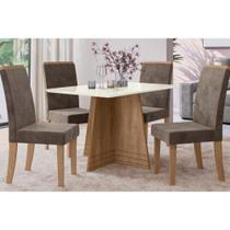 Sala de Jantar Completa Lótus Tampo Madeirado c/ Vidro 105x105cm e 4 Cadeiras 2CAD142 Nogueira/Off White/Vidro Off White - Veludo Ma - Kappesberg Sala de Jantar Completa Lótus Tampo Madeirado c/ Vidro 105x105cm e 4 Cadeiras 2CAD142 Nogueira/Off White/Vidro Off White - Veludo Ma - Kappesberg