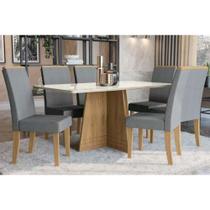 Sala de Jantar Completa Lótus Tampo Madeirado c/ Vidro 90x160cm e 6 Cadeiras 2CAD142 Nogueira/Off White/Vidro Off White - Suede Ci - Kappesberg Sala de Jantar Completa Lótus Tampo Madeirado c/ Vidro 90x160cm e 6 Cadeiras 2CAD142 Nogueira/Off White/Vidro Off White - Suede Ci - Kappesberg