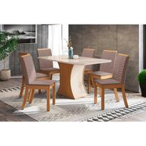 Sala de Jantar Completa Luiza c/ Tampo de Vidro 160x90cm e 6 Cadeiras Isa Nature/Off White - Suede Marrom - Henn Sala de Jantar Completa Luiza c/ Tampo de Vidro 160x90cm e 6 Cadeiras Isa Nature/Off White - Suede Marrom - Henn