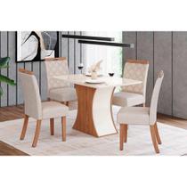 Sala de Jantar Completa Luiza Tampo Madeirado c/ Vidro Canto Reto 120x80cm e 4 Cadeiras Bella Nature/Veludo Light Linho - Henn Sala de Jantar Completa Luiza Tampo Madeirado c/ Vidro Canto Reto 120x80cm e 4 Cadeiras Bella Nature/Veludo Light Linho - Henn