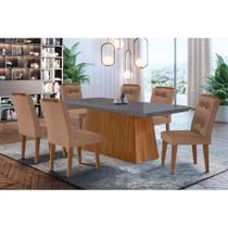 Sala de Jantar Completa Luna c/ Tampo de Vidro Canto Curvo 180x90cm e 6 cadeiras Imperatriz Imbuia/Grafite - Suede Capuccino - Rufato Sala de Jantar Completa Luna c/ Tampo de Vidro Canto Curvo 180x90cm e 6 cadeiras Imperatriz Imbuia/Grafite - Suede Capuccino - Rufato