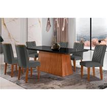 Sala de Jantar Completa Luna c/ Tampo de Vidro Canto Curvo 180x90cm e 6 cadeiras Jade Imbuia/Grafite - Suede Grafite - Rufato Sala de Jantar Completa Luna c/ Tampo de Vidro Canto Curvo 180x90cm e 6 cadeiras Jade Imbuia/Grafite - Suede Grafite - Rufato