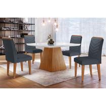 Sala de Jantar Completa Luna c/ Tampo Madeirado c/ Vidro Canto Curvo 90x90cm e 4 cadeiras Londrina Imbuia/Off White - Suede Grafite - Rufato