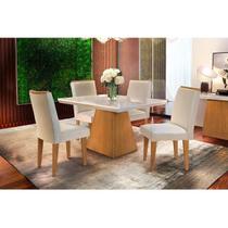 Sala de Jantar Completa Luna c/ Tampo Madeirado Canto Reto 120cm + 4 Cadeiras Lunara Imbuia/Veludo Creme - Rufato Sala de Jantar Completa Luna c/ Tampo Madeirado Canto Reto 120cm + 4 Cadeiras Lunara Imbuia/Veludo Creme - Rufato