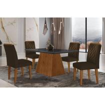 Sala de Jantar Completa Luna c/ Tampo Madeirado Vidro Canto Curvo 120x80cm e 4 cadeiras Jade Imbuia/Grafite - Suede Marrom - Rufato Sala de Jantar Completa Luna c/ Tampo Madeirado Vidro Canto Curvo 120x80cm e 4 cadeiras Jade Imbuia/Grafite - Suede Marrom - Rufato
