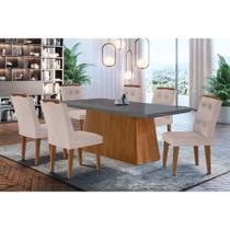 Sala de Jantar Completa Luna c/ Tampo Vidro Canto Curvo 180x90cm e 6 cadeiras Imperatriz Imbuia/Grafite - Suede Creme - Rufato Sala de Jantar Completa Luna c/ Tampo Vidro Canto Curvo 180x90cm e 6 cadeiras Imperatriz Imbuia/Grafite - Suede Creme - Rufato