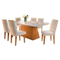 Sala de Jantar Completa Luna Tampo Madeirado c/ Vidro Canto Reto 180x90cm e 6 Cadeiras Lunara Imbuia/Veludo Creme - Rufato Sala de Jantar Completa Luna Tampo Madeirado c/ Vidro Canto Reto 180x90cm e 6 Cadeiras Lunara Imbuia/Veludo Creme - Rufato