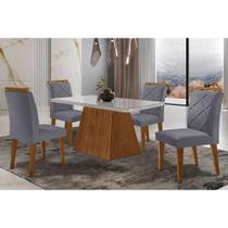 Sala de Jantar Completa Luna Tampo Madeirado c/ Vidro Curvo 120x80 e 4 Cadeiras Melissa Imbuia - Veludo Grafite - Rufato