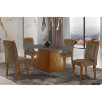 Sala de Jantar Completa Luna Tampo Madeirado c/ Vidro Reto 120x80 e 4 Cadeiras Amsterdã Imbuia - Veludo Capuccino - Rufato Sala de Jantar Completa Luna Tampo Madeirado c/ Vidro Reto 120x80 e 4 Cadeiras Amsterdã Imbuia - Veludo Capuccino - Rufato