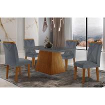 Sala de Jantar Completa Luna Tampo Madeirado c/ Vidro Reto 120x80 e 4 Cadeiras Amsterdã Imbuia - Veludo Grafite - Rufato