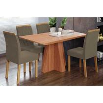 Sala de Jantar Completa Maitê Tampo Madeirado 130x80cm e 4 Cadeiras Juliana Cinamomo - Carvalho/Suede Joli Capuccino - Cimol
